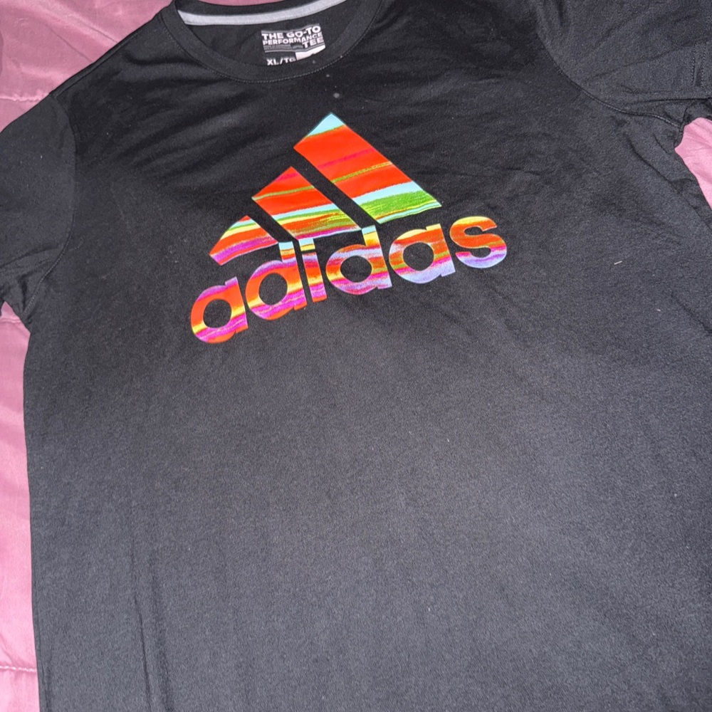 Adidas Black T-Shirt with Colorful Logo